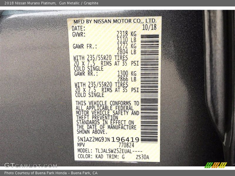 Gun Metallic / Graphite 2018 Nissan Murano Platinum
