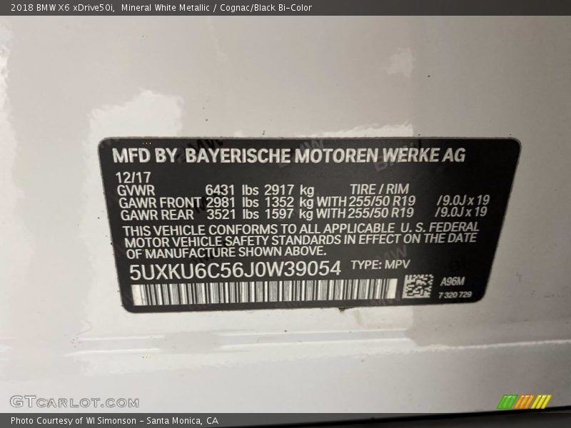 Mineral White Metallic / Cognac/Black Bi-Color 2018 BMW X6 xDrive50i