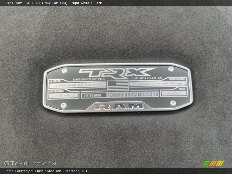 Info Tag of 2021 1500 TRX Crew Cab 4x4