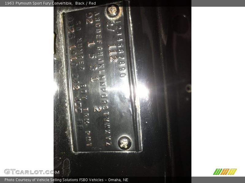 Info Tag of 1963 Sport Fury Convertible
