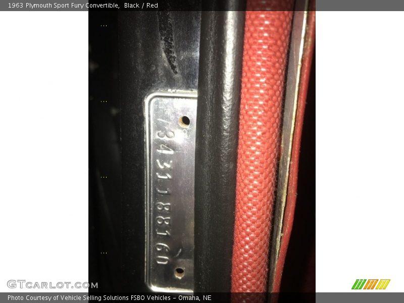 Info Tag of 1963 Sport Fury Convertible