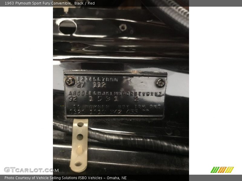 Info Tag of 1963 Sport Fury Convertible
