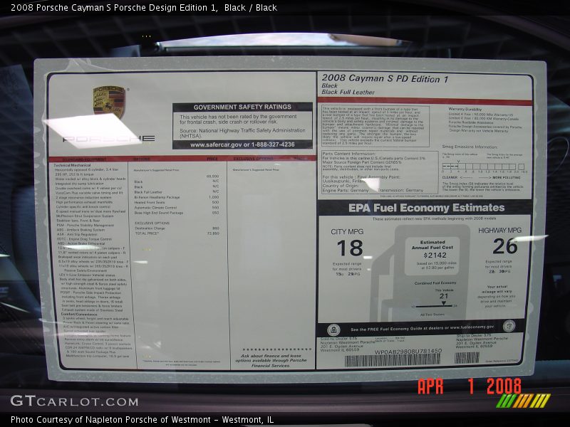 Black / Black 2008 Porsche Cayman S Porsche Design Edition 1