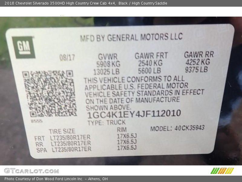 Black / High Country Saddle 2018 Chevrolet Silverado 3500HD High Country Crew Cab 4x4