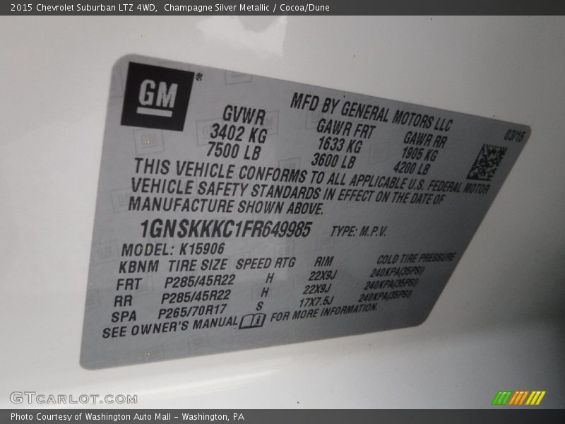 Champagne Silver Metallic / Cocoa/Dune 2015 Chevrolet Suburban LTZ 4WD