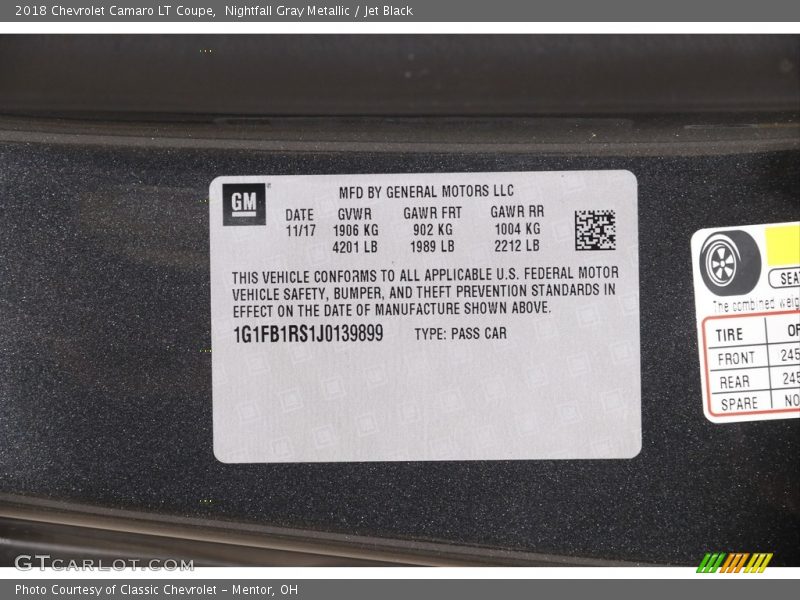 Nightfall Gray Metallic / Jet Black 2018 Chevrolet Camaro LT Coupe