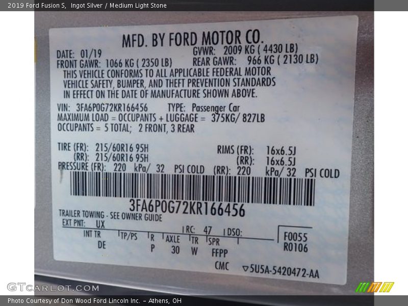 2019 Fusion S Ingot Silver Color Code UX
