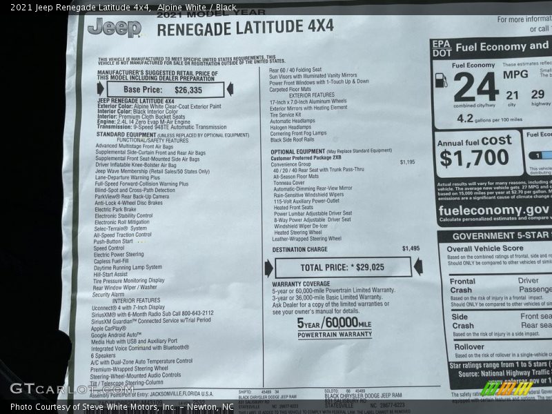 Alpine White / Black 2021 Jeep Renegade Latitude 4x4