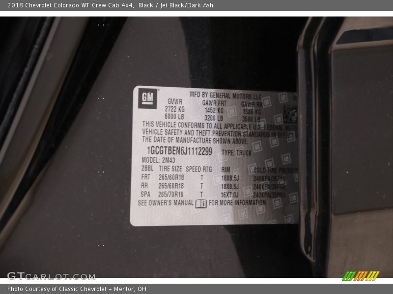 Black / Jet Black/Dark Ash 2018 Chevrolet Colorado WT Crew Cab 4x4