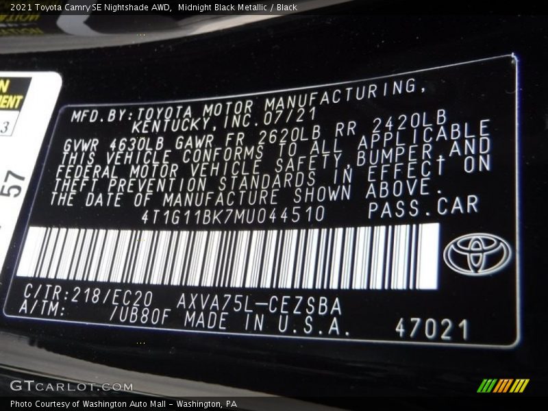 Midnight Black Metallic / Black 2021 Toyota Camry SE Nightshade AWD