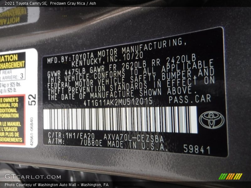 Predawn Gray Mica / Ash 2021 Toyota Camry SE