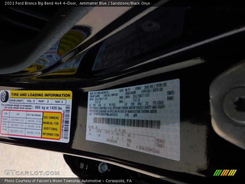 Antimatter Blue / Sandstone/Black Onyx 2021 Ford Bronco Big Bend 4x4 4-Door