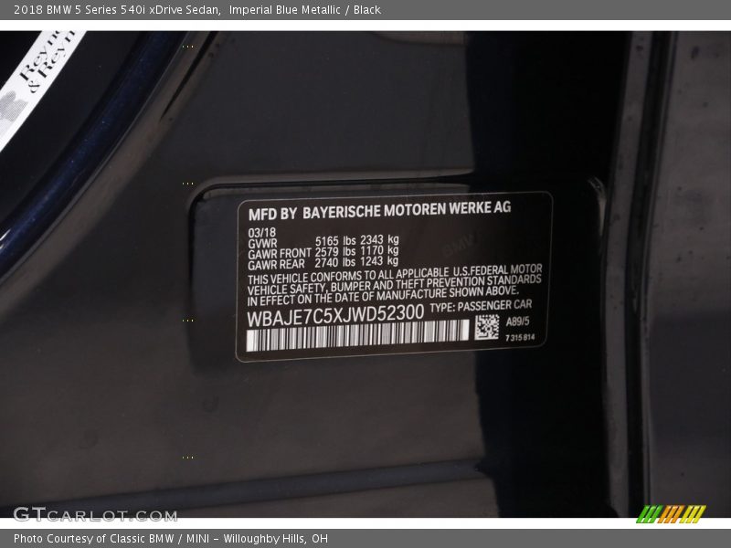Imperial Blue Metallic / Black 2018 BMW 5 Series 540i xDrive Sedan