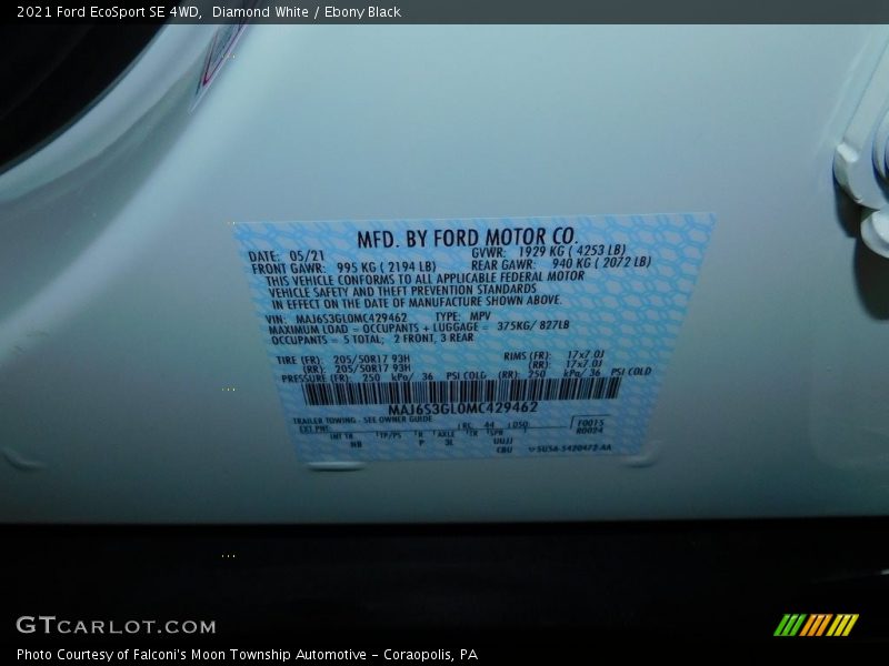 Diamond White / Ebony Black 2021 Ford EcoSport SE 4WD