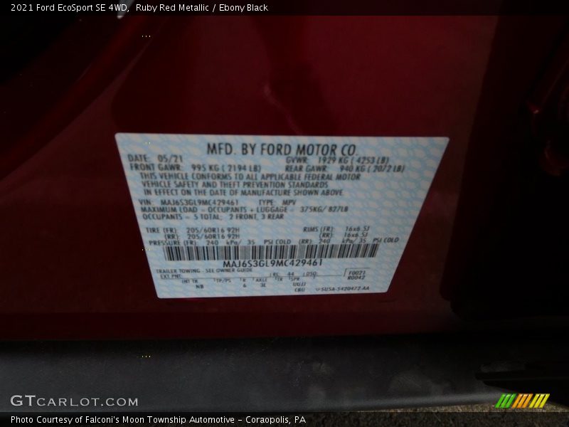 Ruby Red Metallic / Ebony Black 2021 Ford EcoSport SE 4WD
