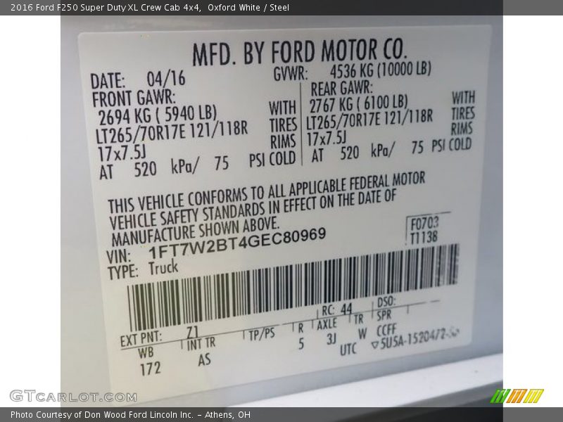 Oxford White / Steel 2016 Ford F250 Super Duty XL Crew Cab 4x4