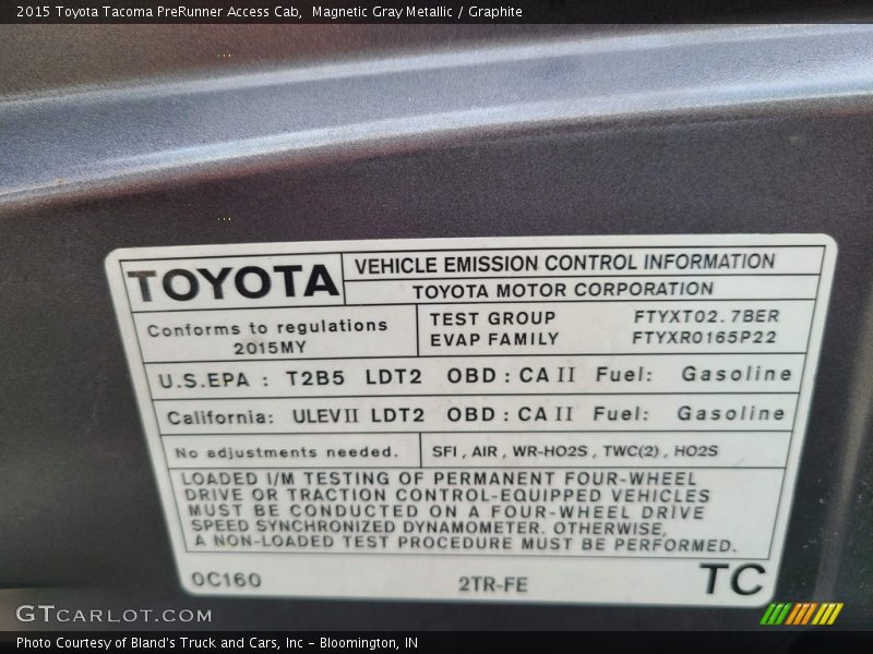 Magnetic Gray Metallic / Graphite 2015 Toyota Tacoma PreRunner Access Cab