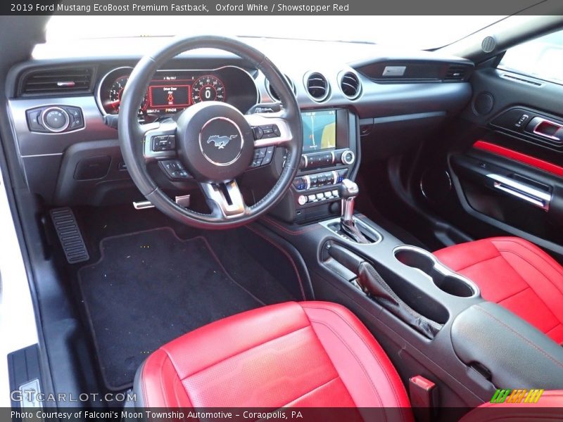 Oxford White / Showstopper Red 2019 Ford Mustang EcoBoost Premium Fastback