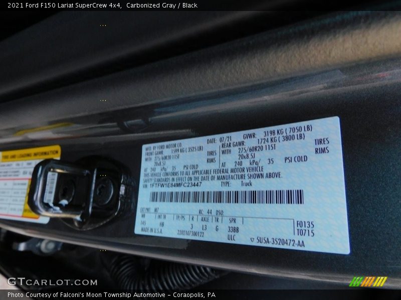 2021 F150 Lariat SuperCrew 4x4 Carbonized Gray Color Code M7