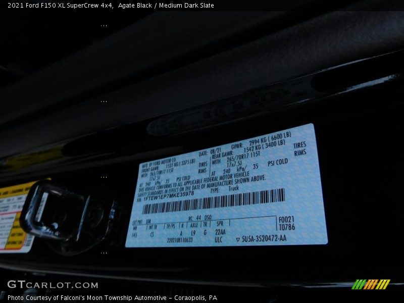 Agate Black / Medium Dark Slate 2021 Ford F150 XL SuperCrew 4x4