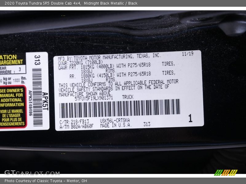 Midnight Black Metallic / Black 2020 Toyota Tundra SR5 Double Cab 4x4