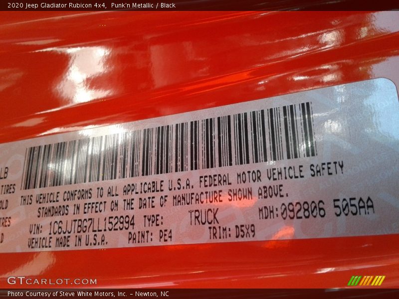 2020 Gladiator Rubicon 4x4 Punk'n Metallic Color Code PE4