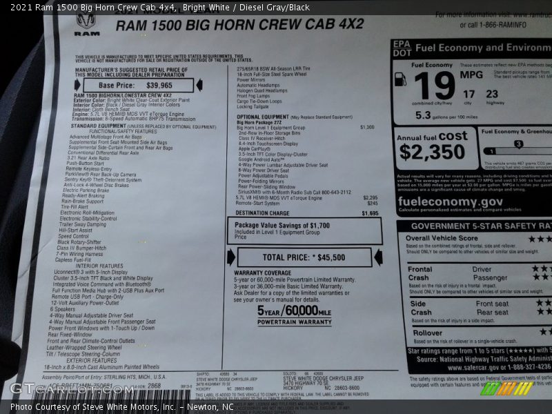 Bright White / Diesel Gray/Black 2021 Ram 1500 Big Horn Crew Cab 4x4