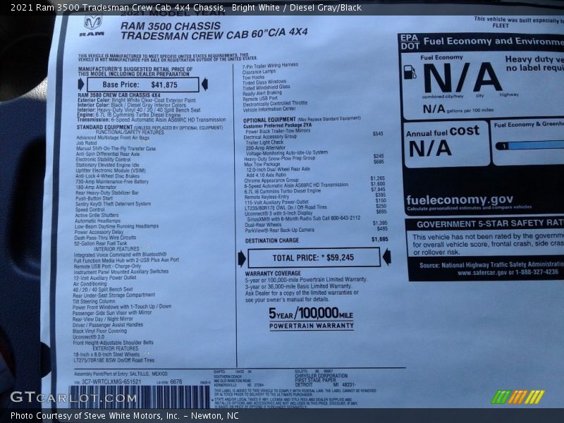 Bright White / Diesel Gray/Black 2021 Ram 3500 Tradesman Crew Cab 4x4 Chassis