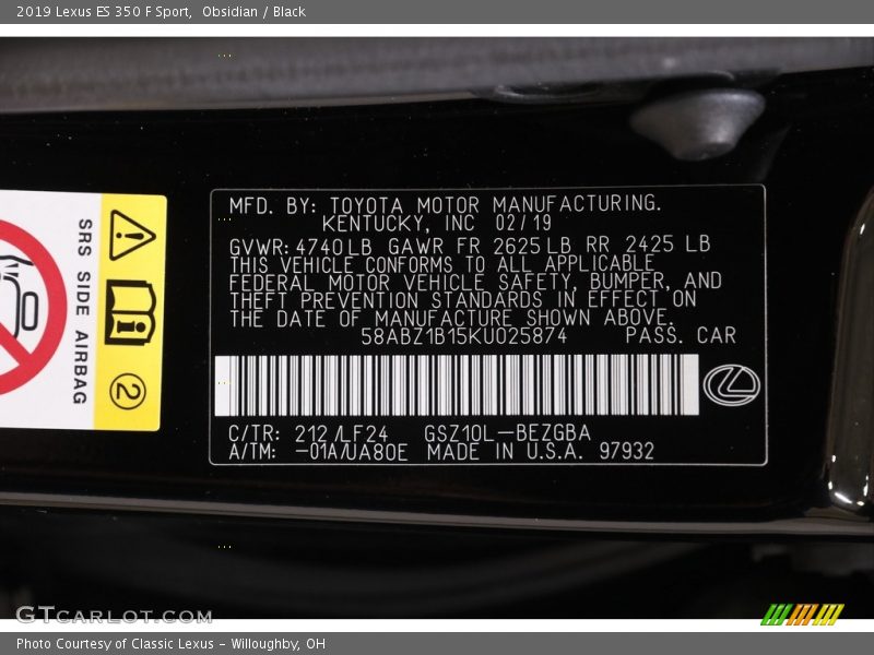 Obsidian / Black 2019 Lexus ES 350 F Sport