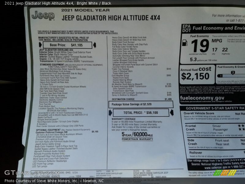 Bright White / Black 2021 Jeep Gladiator High Altitude 4x4