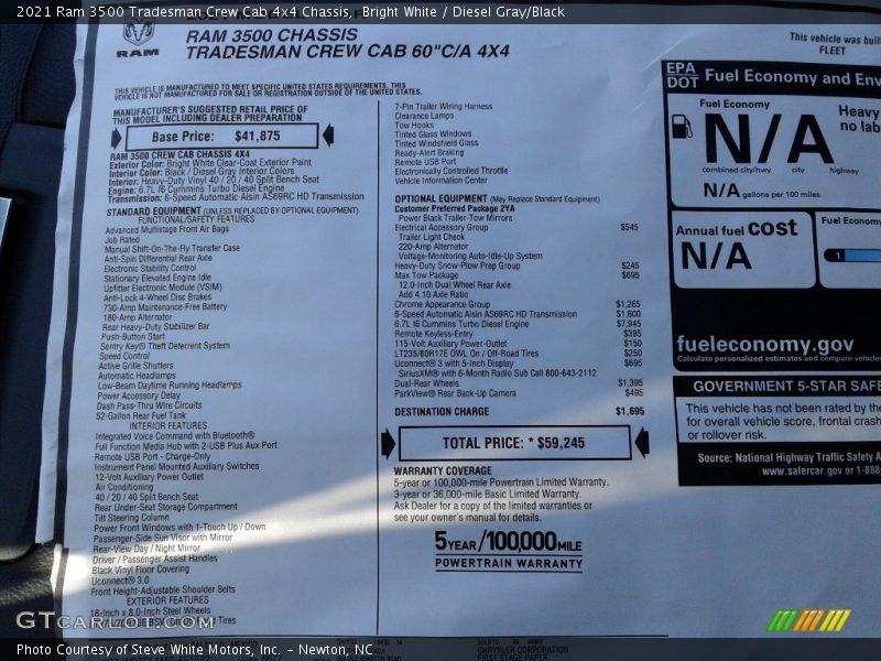 Bright White / Diesel Gray/Black 2021 Ram 3500 Tradesman Crew Cab 4x4 Chassis