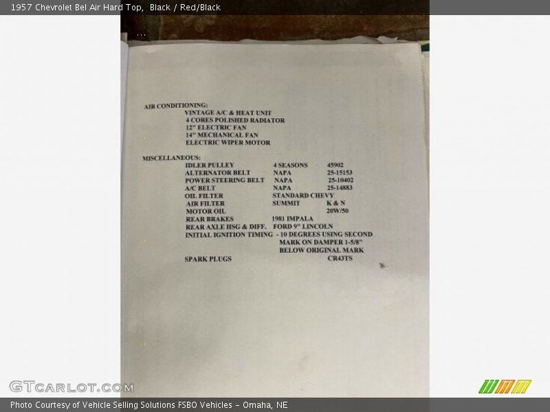 Black / Red/Black 1957 Chevrolet Bel Air Hard Top