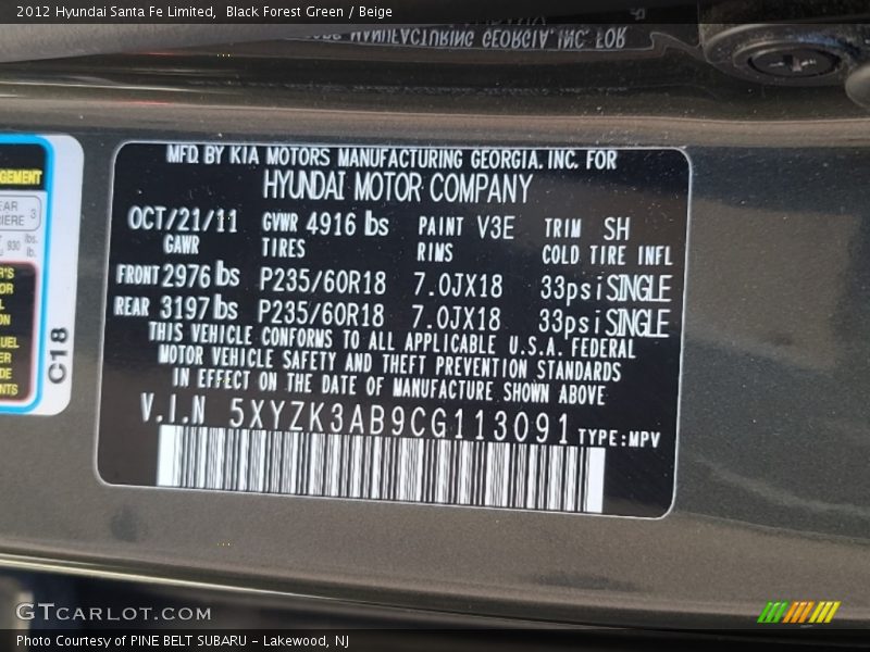 Black Forest Green / Beige 2012 Hyundai Santa Fe Limited