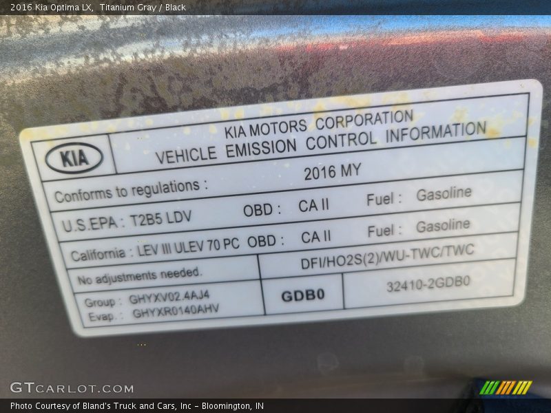 Titanium Gray / Black 2016 Kia Optima LX