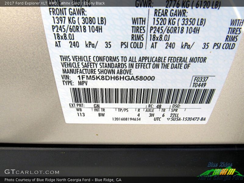 White Gold / Ebony Black 2017 Ford Explorer XLT 4WD