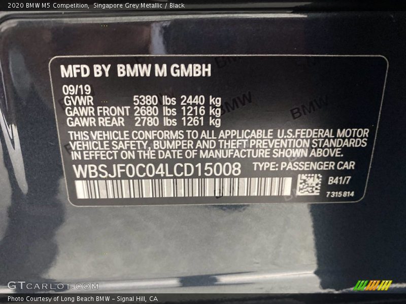 2020 M5 Competition Singapore Grey Metallic Color Code B41