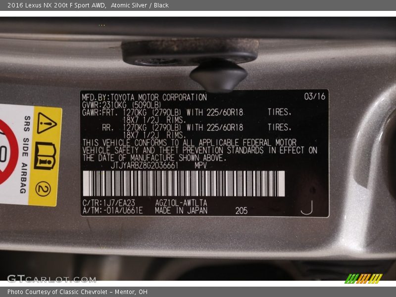 Atomic Silver / Black 2016 Lexus NX 200t F Sport AWD