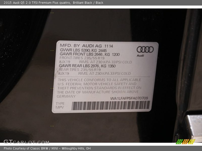 Brilliant Black / Black 2015 Audi Q5 2.0 TFSI Premium Plus quattro