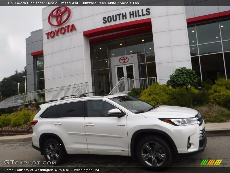 Blizzard Pearl White / Saddle Tan 2019 Toyota Highlander Hybrid Limited AWD
