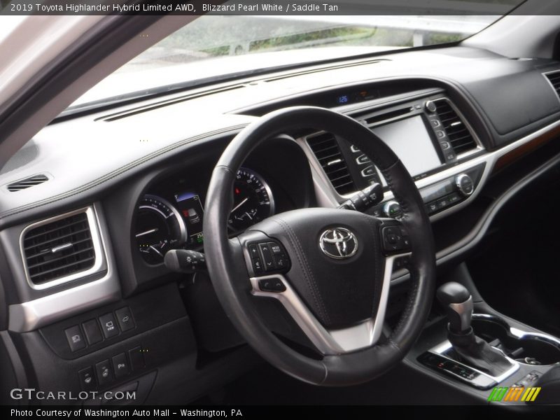 Blizzard Pearl White / Saddle Tan 2019 Toyota Highlander Hybrid Limited AWD