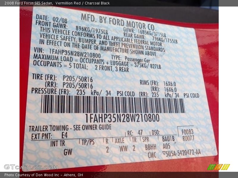Vermillion Red / Charcoal Black 2008 Ford Focus SES Sedan