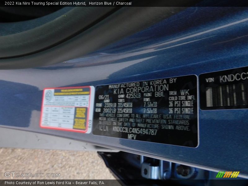 2022 Niro Touring Special Edition Hybrid Horizon Blue Color Code BBL