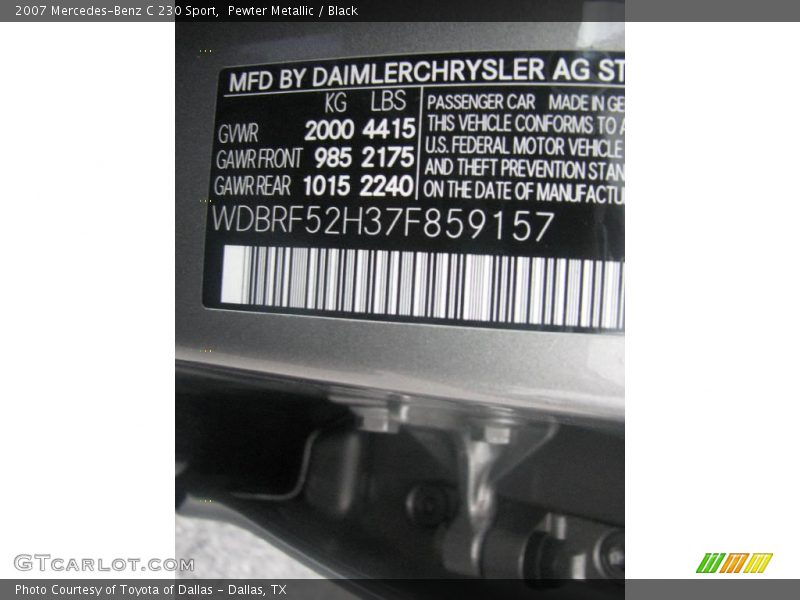 Pewter Metallic / Black 2007 Mercedes-Benz C 230 Sport