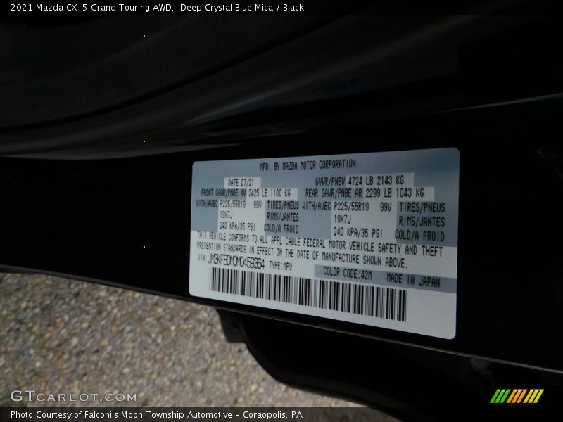 Deep Crystal Blue Mica / Black 2021 Mazda CX-5 Grand Touring AWD