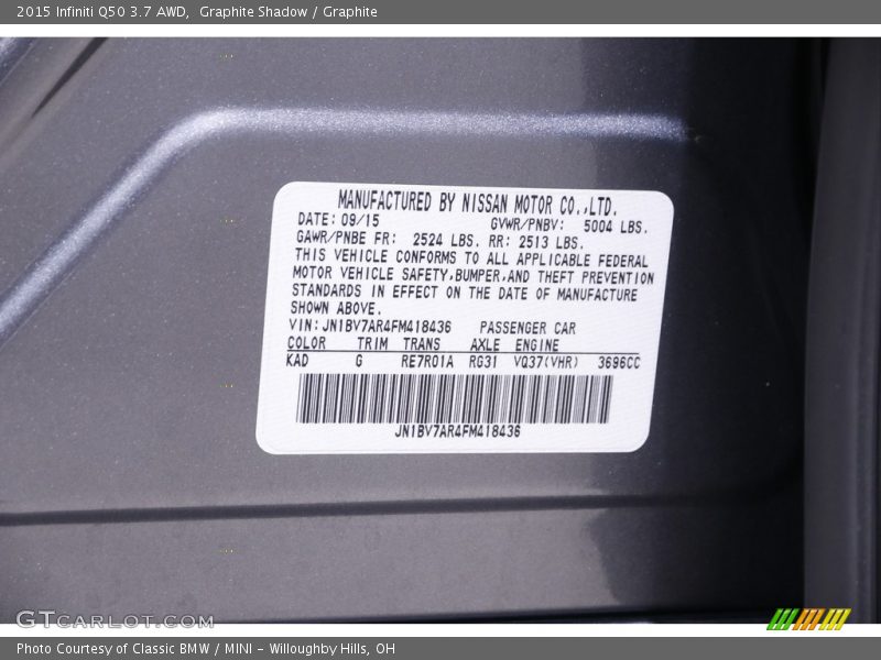 Graphite Shadow / Graphite 2015 Infiniti Q50 3.7 AWD