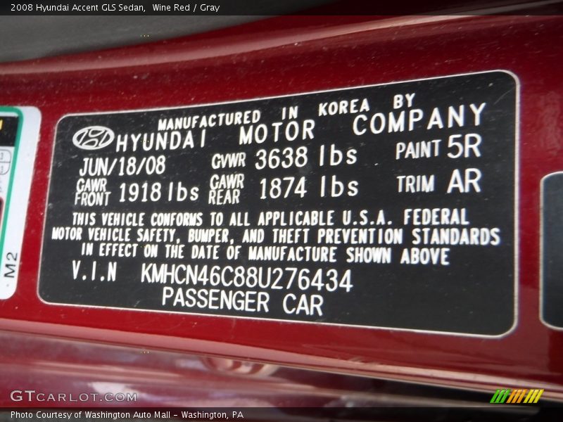 Wine Red / Gray 2008 Hyundai Accent GLS Sedan