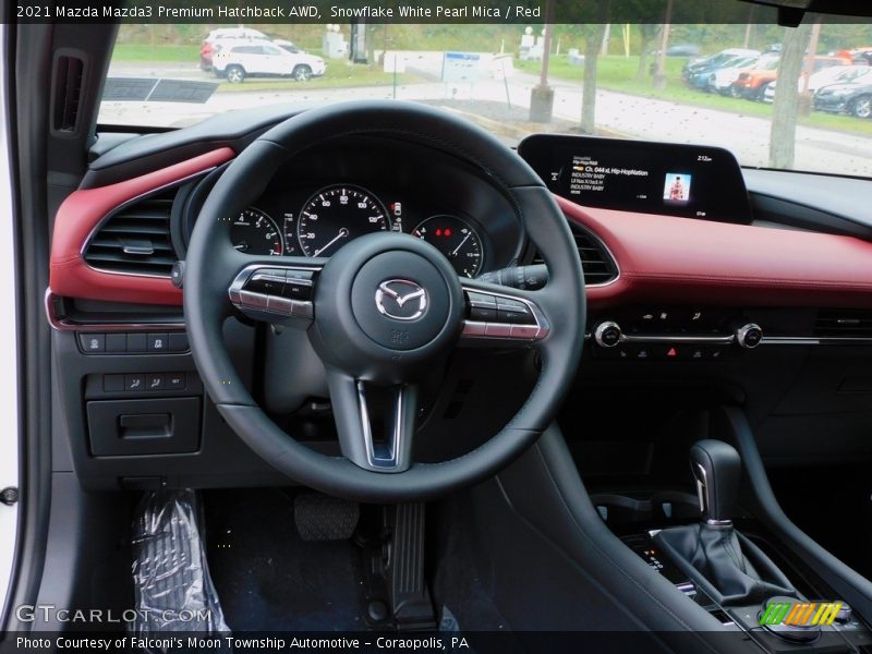 Snowflake White Pearl Mica / Red 2021 Mazda Mazda3 Premium Hatchback AWD