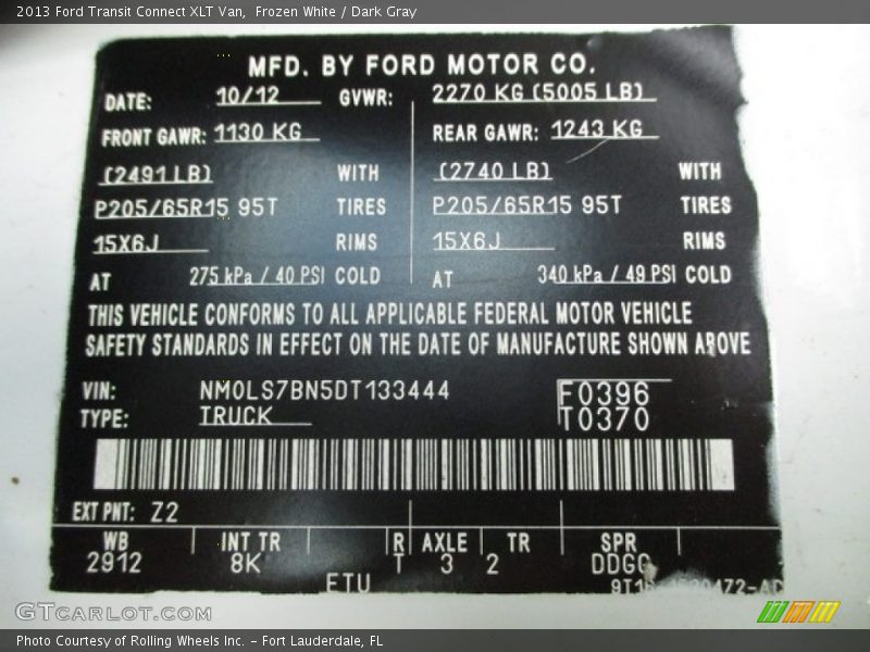 Frozen White / Dark Gray 2013 Ford Transit Connect XLT Van
