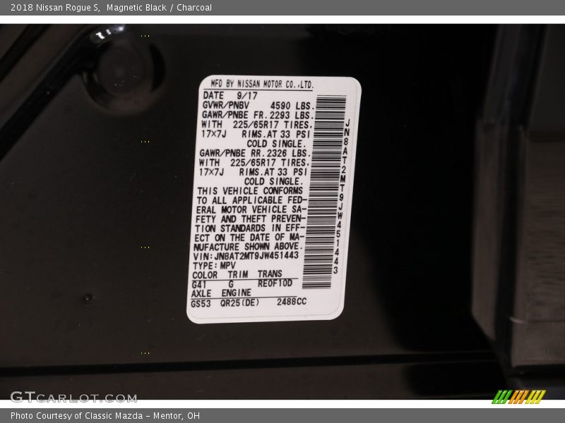 Magnetic Black / Charcoal 2018 Nissan Rogue S