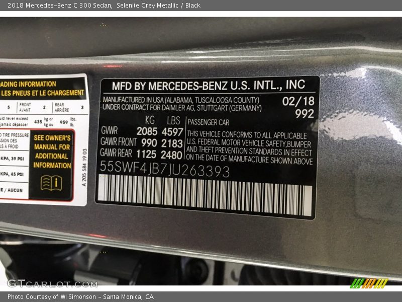 Selenite Grey Metallic / Black 2018 Mercedes-Benz C 300 Sedan